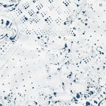 Detail of wallpaper in a painterly bandana print in navy on a white field.