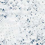 Detail of wallpaper in a painterly bandana print in navy on a white field.