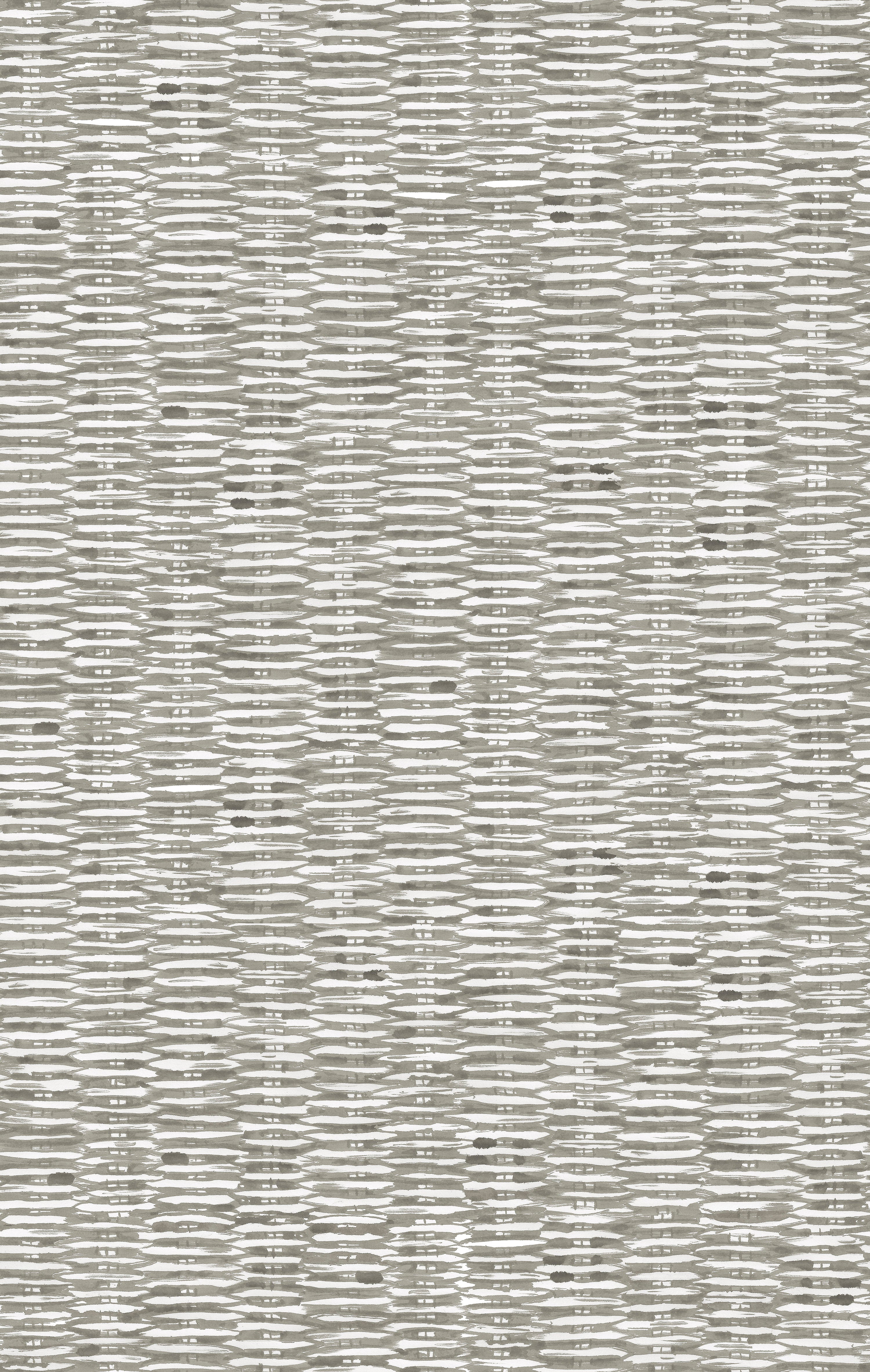 Detail of wallpaper in a textural checked print in mottled gray on a white field.