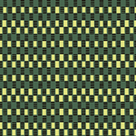 Detail of wallpaper in a geometric check print in shades of green, yellow and black.