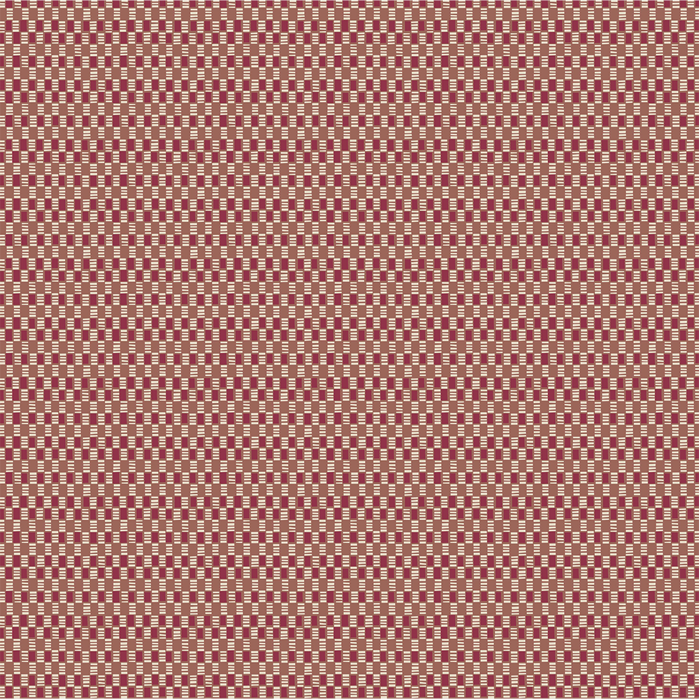 Scaled-out view of fabric in a small-scale geometric check print in shades of red, cream and tan.