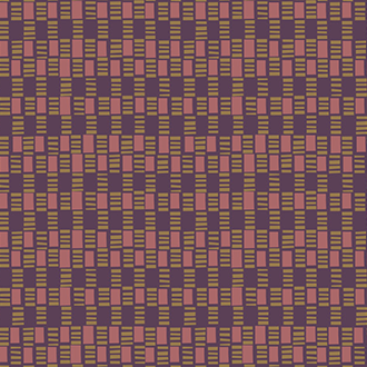 Detail of fabric in a geometric check print in shades of pink, purple and gold.