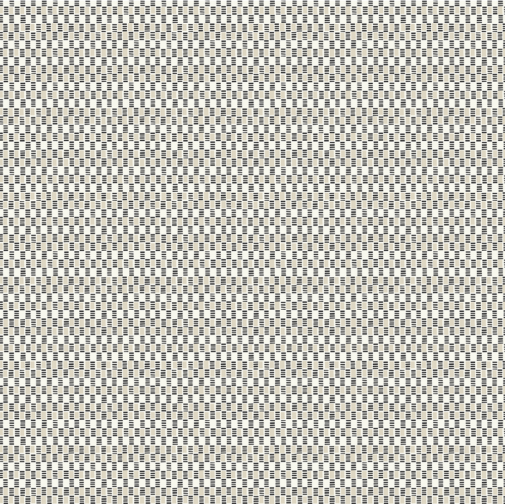 Scaled-out view of fabric in a small-scale geometric check print in shades of cream, white and black.