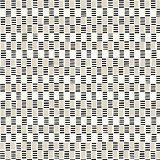 Detail of fabric in a geometric check print in shades of cream, white and black.