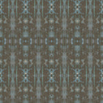 Detail of wallpaper in a painterly ikat print in turquoise and brown.