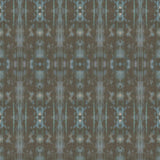 Detail of wallpaper in a painterly ikat print in turquoise and brown.