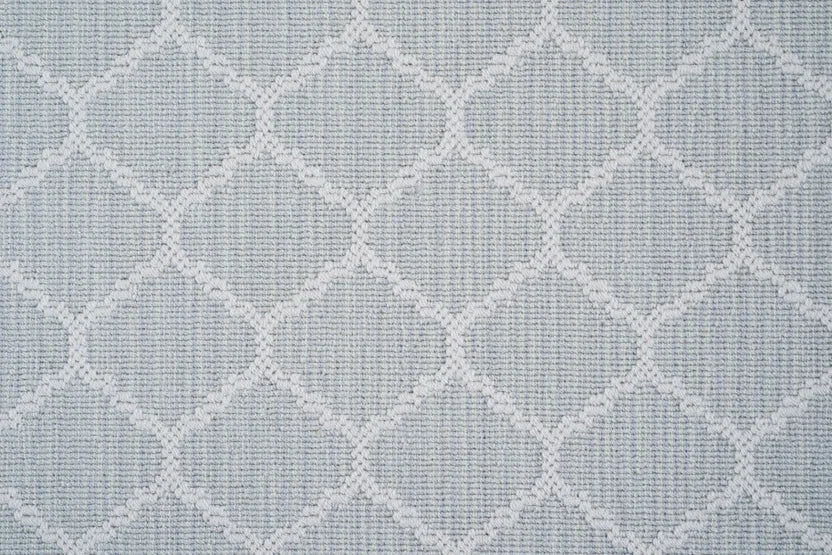 Broadloom carpet swatch in geometric pattern light grey color