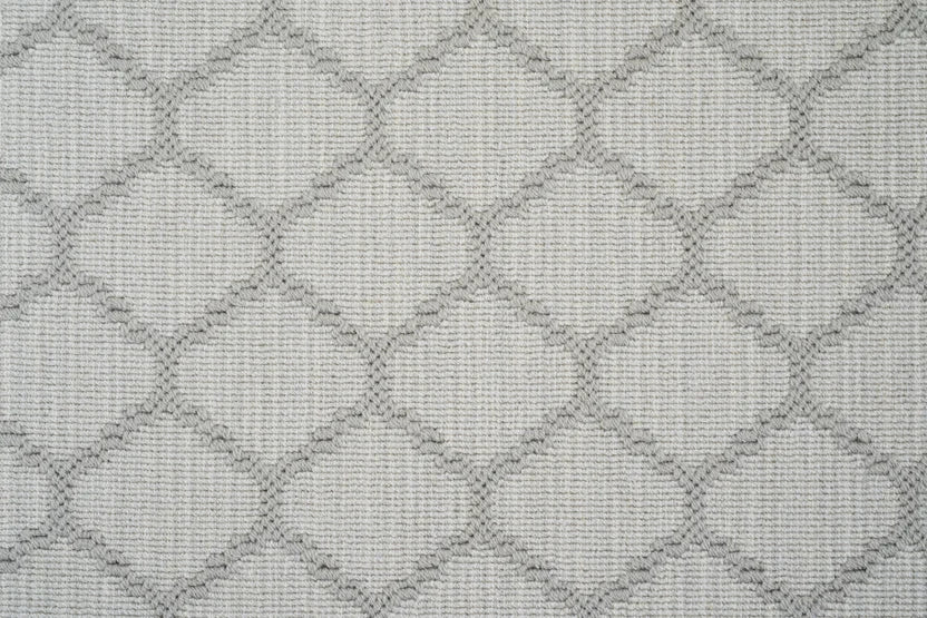 Broadloom carpet swatch in geometric pattern light grey color