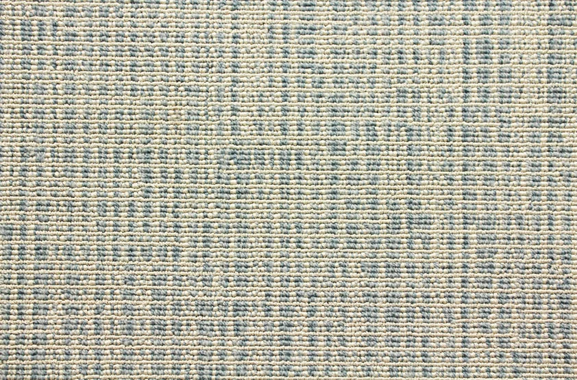 Broadloom carpet swatch in textural pattern blue cream color