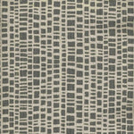 Detail of fabric in a textural grid print in gray on a cream field.