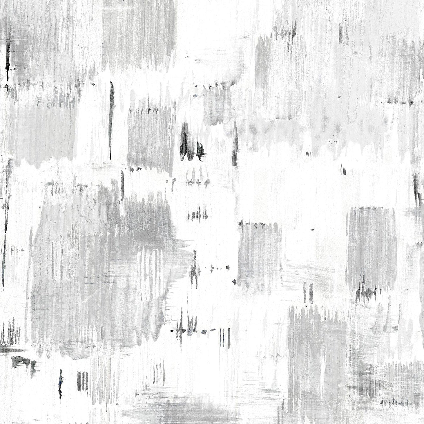 Detail of wallpaper in an abstract textural print in shades of gray on a white field.
