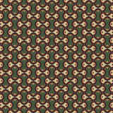 Scaled-out view of fabric in an interlocking curvilinear print in shades of green, pink, red and cream.