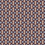 Scaled-out view of fabric in an interlocking curvilinear print in shades of blue, maroon and tan.