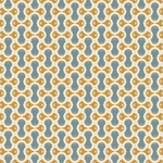 Scaled-out view of fabric in an interlocking curvilinear print in shades of cream, gold and blue-gray.