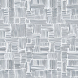 Detail of wallpaper in a directional dash pattern in blue-gray on a white field.