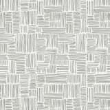 Detail of wallpaper in a directional dash pattern in green-gray on a white field.