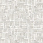 Detail of wallpaper in a directional dash pattern in cream on a white field.