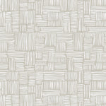 Detail of wallpaper in a directional dash pattern in white on a cream field.