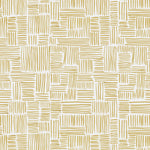 Detail of wallpaper in a directional dash pattern in yellow on a white field.