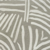 Close-up of fabric in an abstract linear print in white on a sage field.