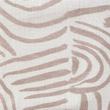 Close-up of fabric in an abstract linear print in blush on a white field.