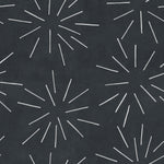 Detail of wallpaper in a playful firework print in white on a charcoal field.