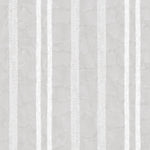 Detail of wallpaper in a textural stripe pattern in white on a light gray field.
