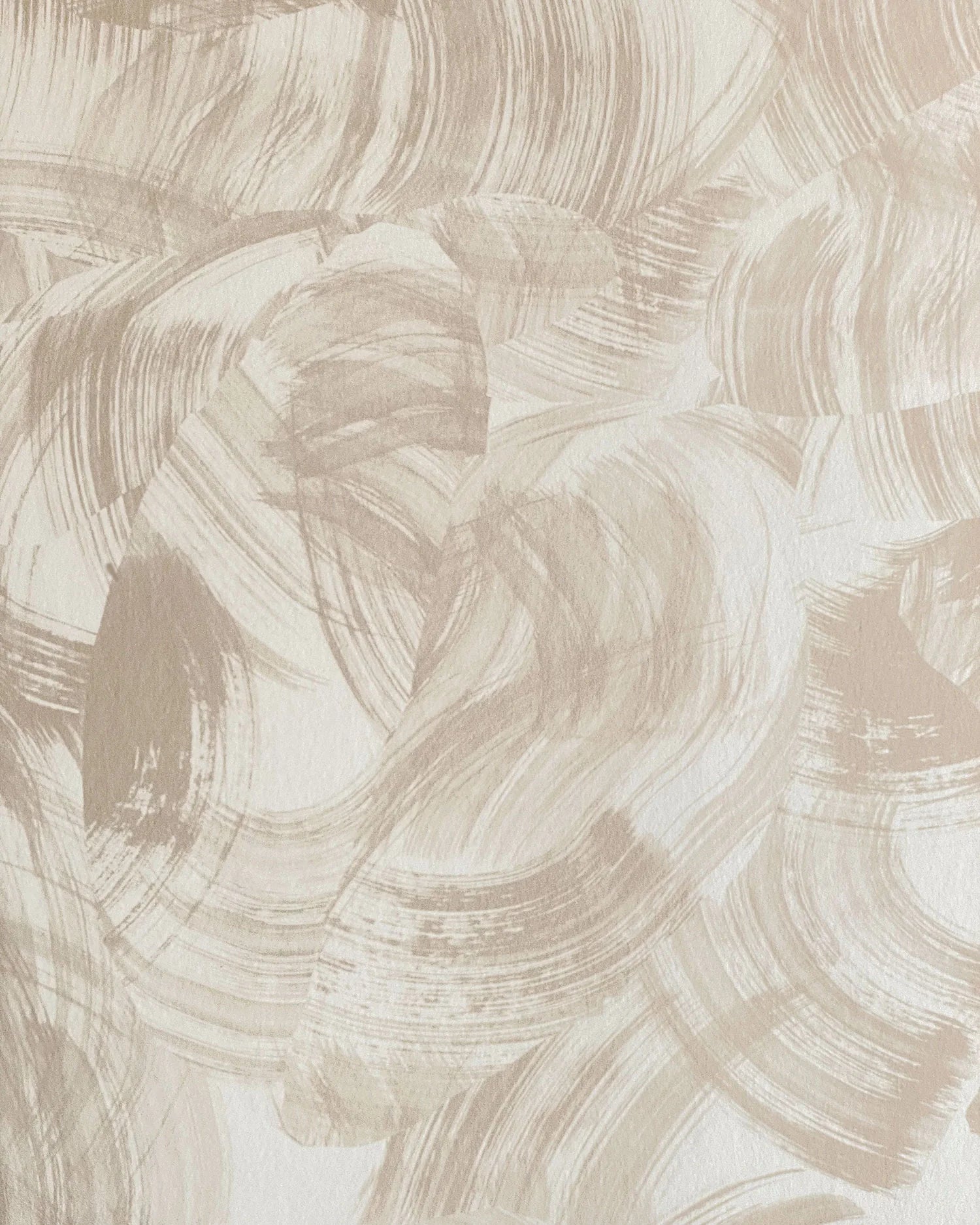 Detail of wallpaper in an abstract paint swatch print in tan on a cream field.