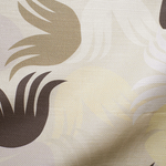 Draped fabric in a playful "floof" pattern in shades of cream, tan and gray on a cream field.