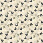 Scaled-out view of fabric in a playful "floof" pattern in shades of cream, tan and gray on a cream field.