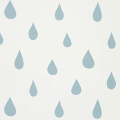 Swatch of light blue-gray teardrops in a repeat pattern on a cream background.