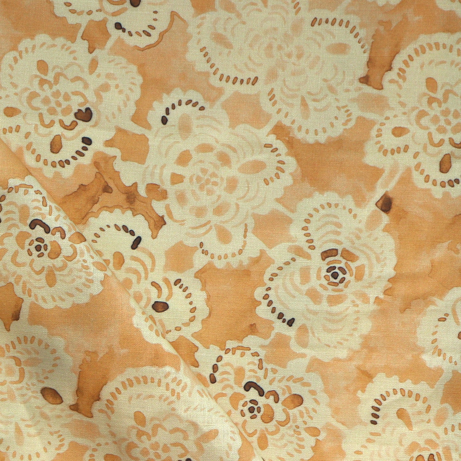 Patterned fabric with lace-like design on an yellow background