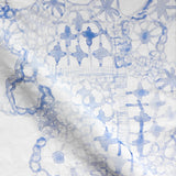 Textile with blue floral pattern on a white background