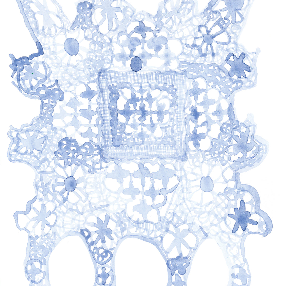 Decorative lace pattern in light blue on a white background