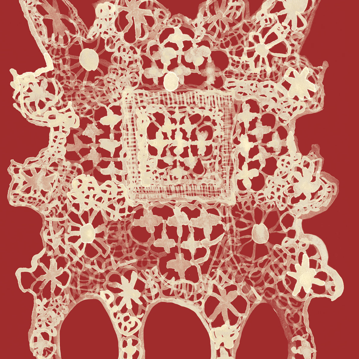Decorative lace pattern on a red background