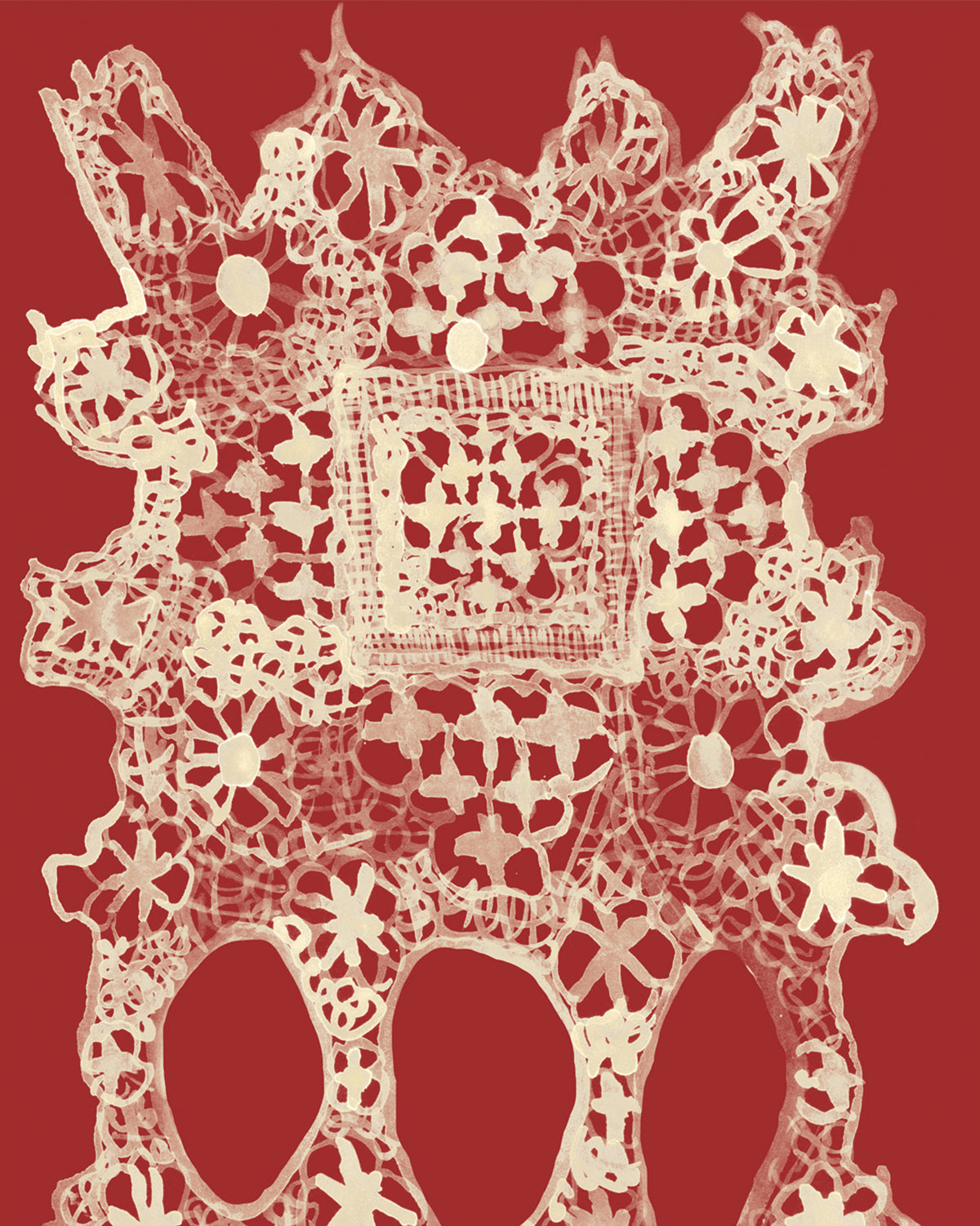 Decorative lace pattern on a red background