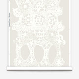 Wallpaper roll with White lace geometric pattern on a white background