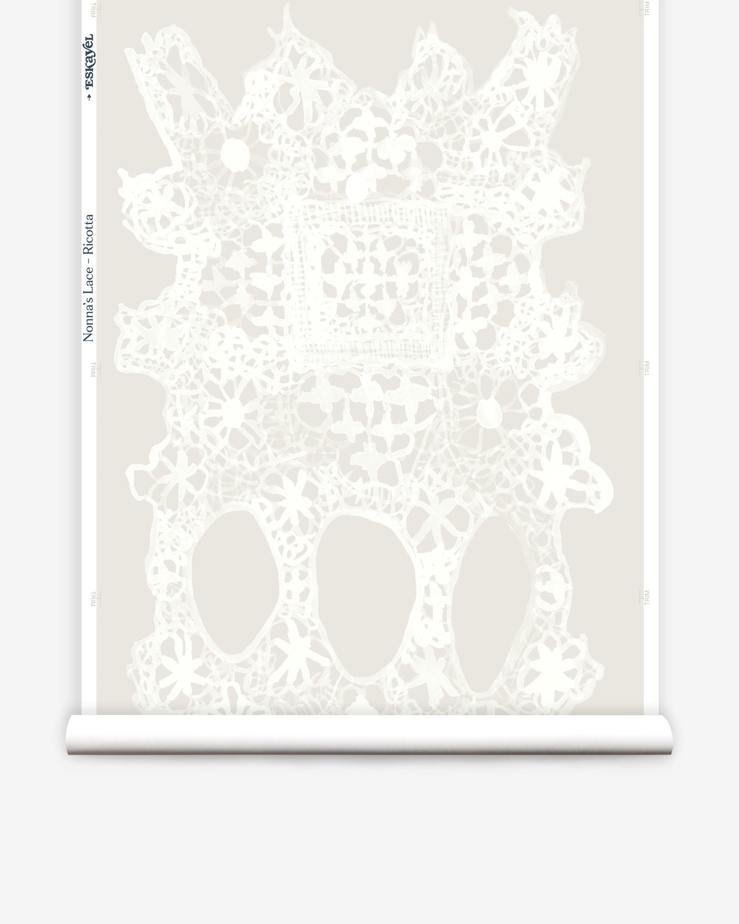 Wallpaper roll with White lace geometric pattern on a white background