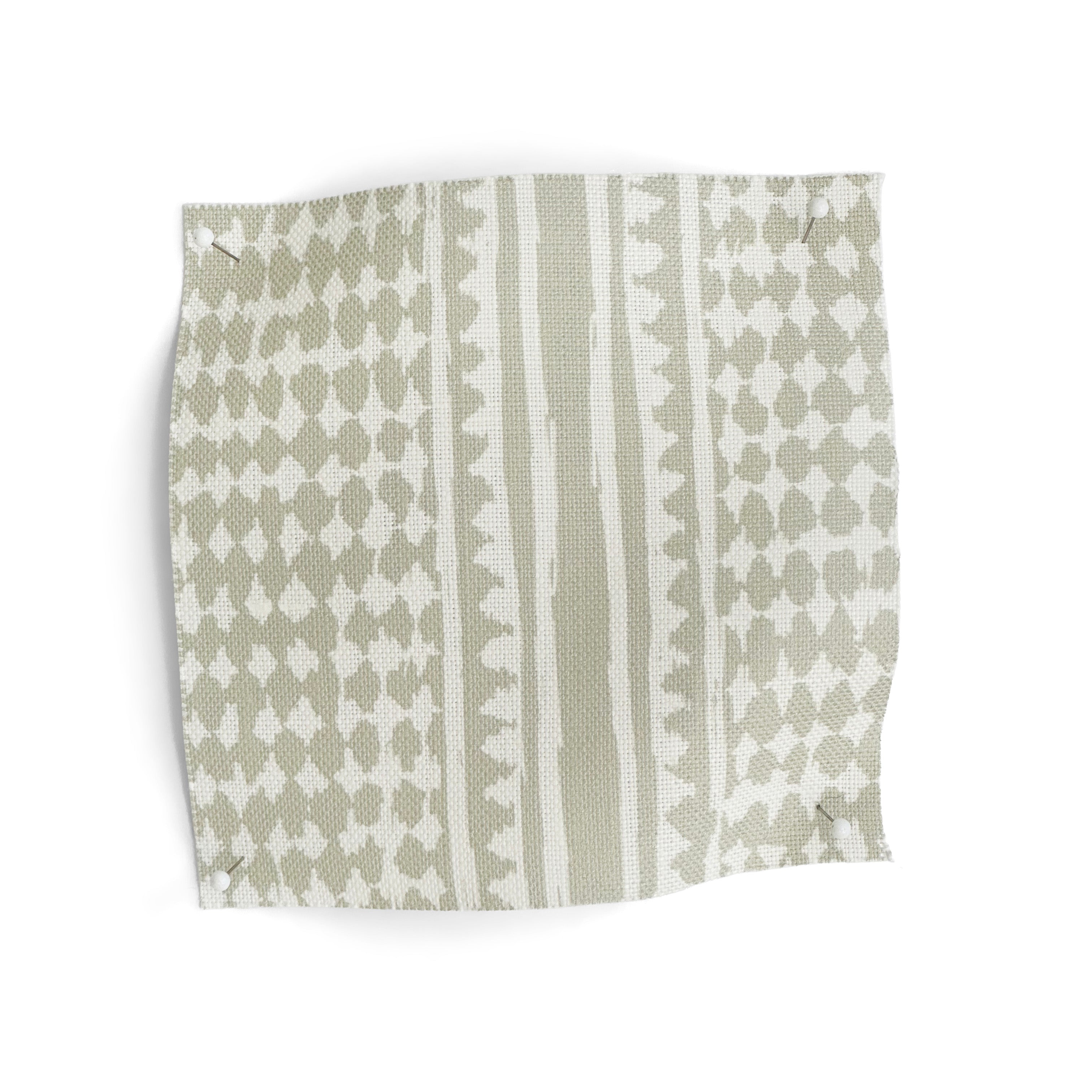 Textile with grey and white geometric pattern on a white background
