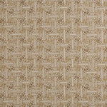 Detail of fabric in a geometric grid pattern in brown on a cream field.