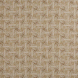 Detail of fabric in a geometric grid pattern in brown on a cream field.