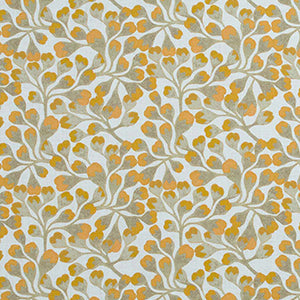 Detail of a dense pattern of flower buds in tan and yellow. 