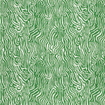 Detail of fabric in a playful animal print in green on a white field.