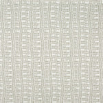 Detail of fabric in a playful curvy grid print in greige on a white field.