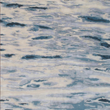 Handknotted rug in an abstract watercolor design in shades of blue, grey and cream.