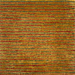 Handknotted rug in thin stripes of red, green and yellow. 