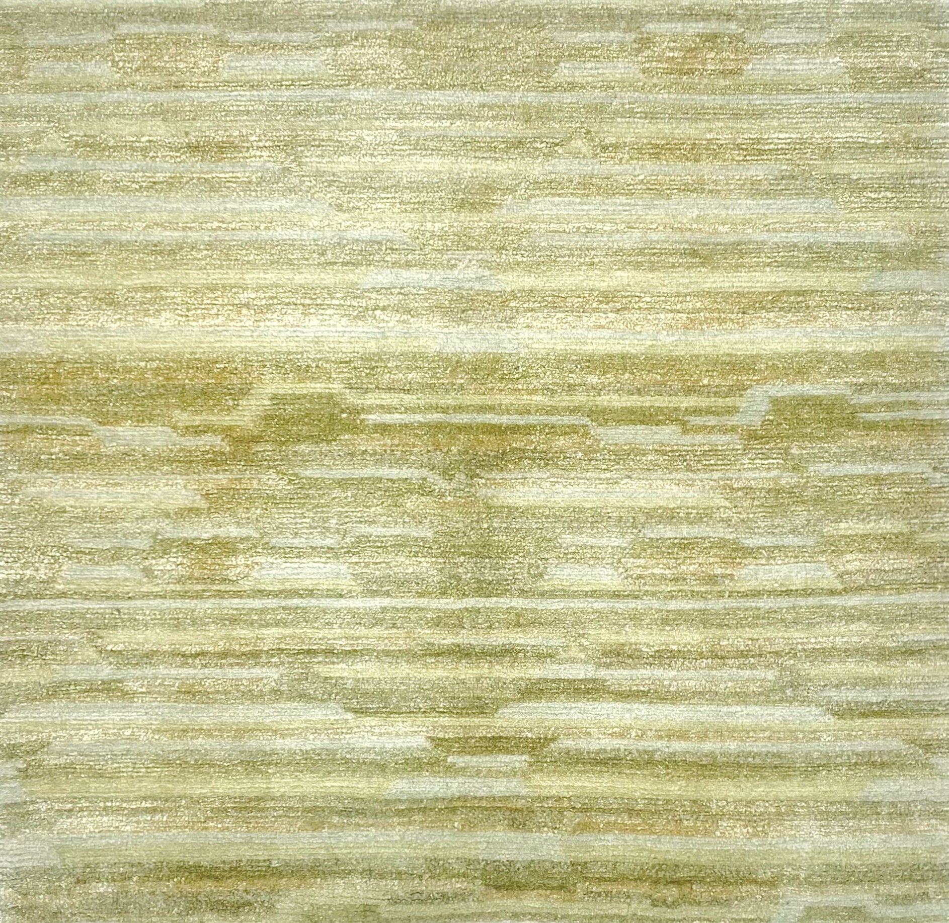 Handknotted rug sample in a textural abstract stripe in lime green.