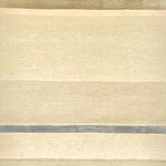 Handknoted rug in a multi width silk stripe in shades of cream with silver and taupe accents.