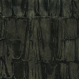 Detail of wallpaper in an abstract texutral print in metallic black.