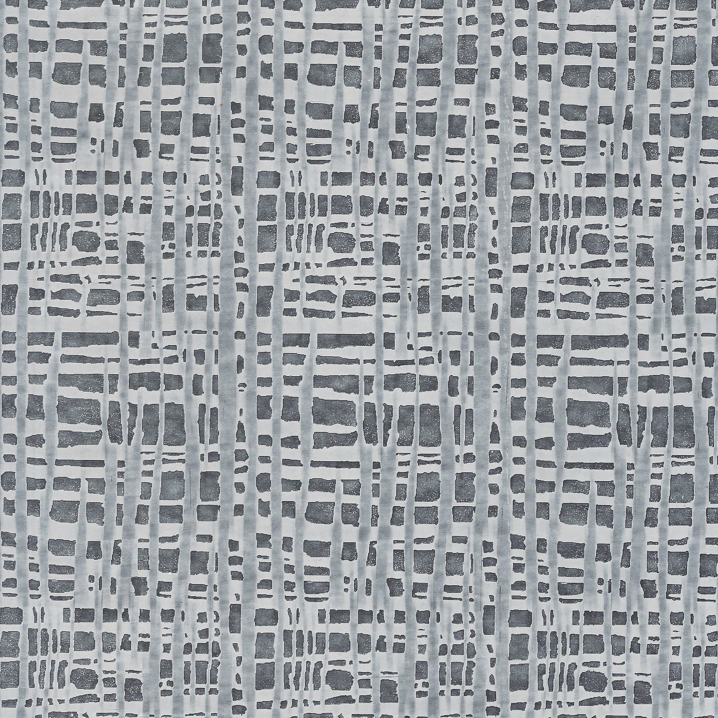 Detail of wallpaper in an irregular woven print in shades of gray and charcoal.